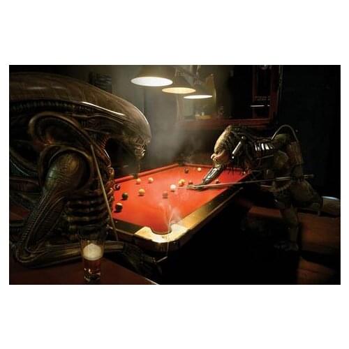 Alien vs Predator Playing Pool Movie Art Film Print Silk Poster Home Wall Decor 24x36inch