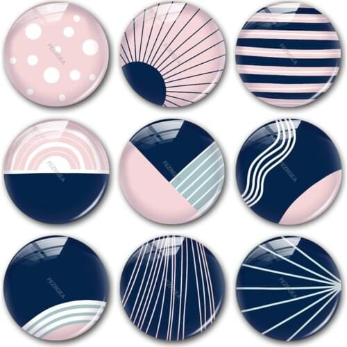 Geometric pattern glass cabochon,blue and pink Digital images Hand made Round photo cabochons demo flat back Making findings