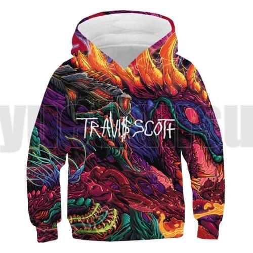 TRAVIS SCOTT ASTROWORLD Hoodie Kids 3D Lounge Wear Tour Streetwear Anime Sweatshirt Hip Hop Childrens Plus Velvet Pullover