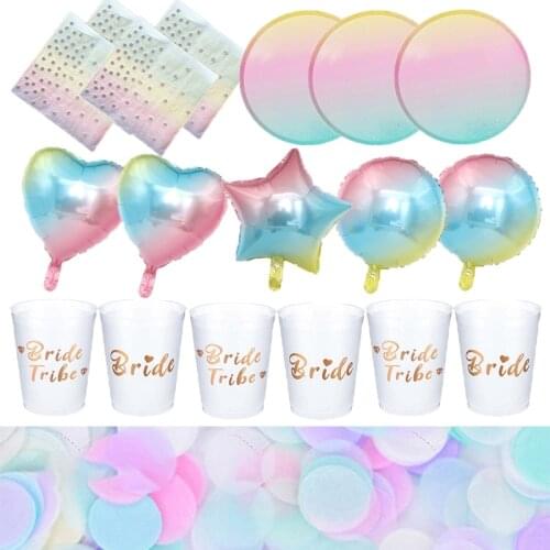 Team Bride To Be Decoration Rainbow Wedding Tableware Hen Night Party Supplies Wedding Party Tableware Balloons Tattoo