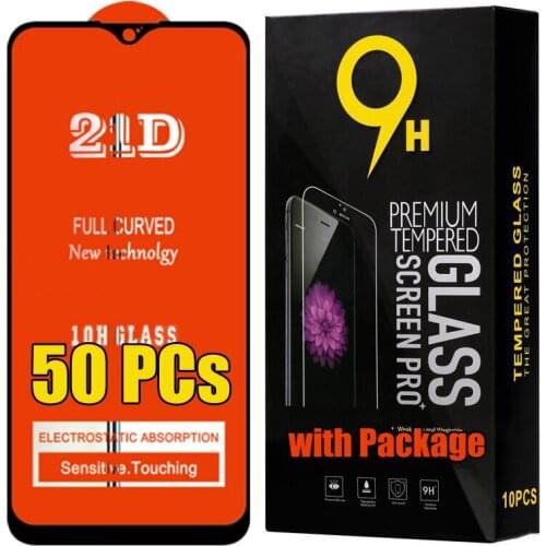 50pcs 21D Tempered Glass Full Glue Film Screen Protector For Xiaomi Redmi Note 10 Pro Max 10S 9 9S 9A 9C 9T 8 8A 8T With Box