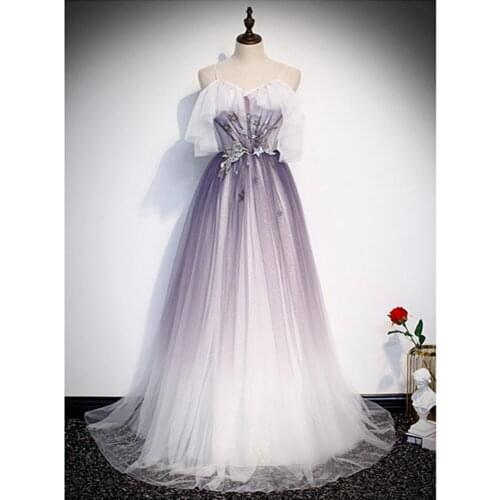 Sexy V-neck A-line Evening Dress Long Prom Dress Purple Gradient Evening Dresses Long Dress 2020 New Fashion Robe De Soiree