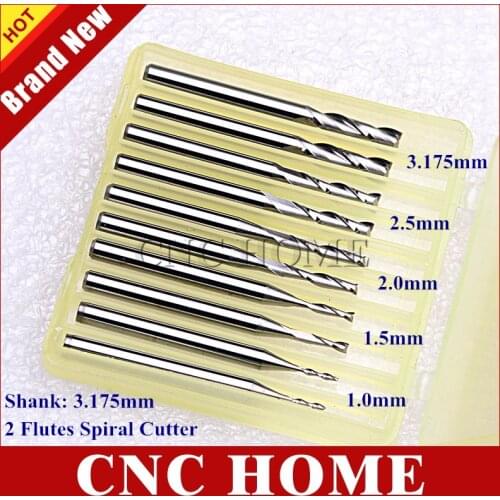 10pcs (1mm 1.5mm 2mm 2.5mm 3.175mm each 2pcs) Two Flute Carbide Spiral Milling Cutter cnc router bits end mill engraving cutters