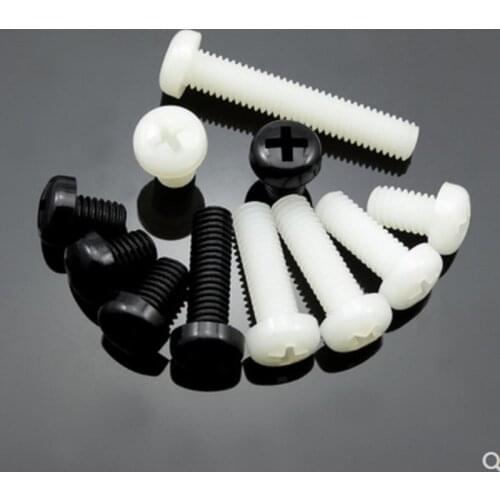 50pcs nylon screw M2 m2.5 m3 m4 m5 white or black Nylon Plastic insulation Phillips Cross Recessed round pan Head Machine Screw