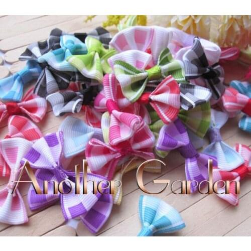 2015 100pcs/lot Retail Bow Diy accessories Mix Plaid Cotton Bow Accessories Diy Pet accessories