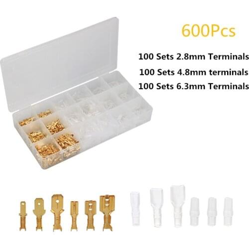 600PCS Female Male Spade Connectors 2.8/4.8/6.3mm Insulated Electrical Wire Connector Crimp Terminals Assorted Kit