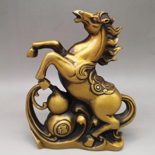 Asian Antique Art Collection Crafts, Chinese Old Copper Feng Shui Horse Sculpture With Mark,Home Decoration Metal Horse Statue