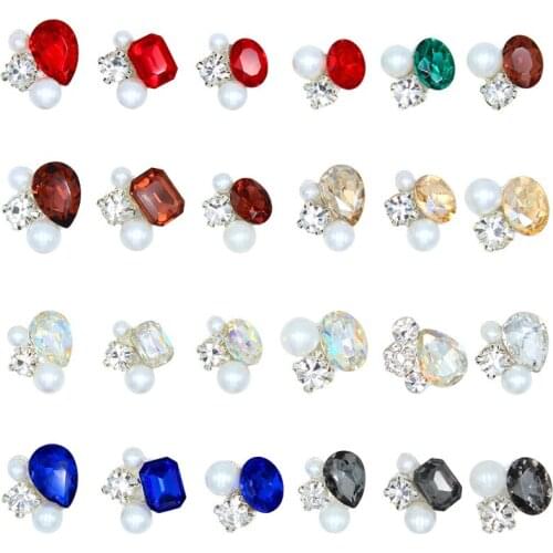 CHNRMJL 100Pcs/Pack Crystal Zircon Nail Art Rhinestones Strass Gemstone Heart Square Water Drop Nails Pearl Jewelry Accessories