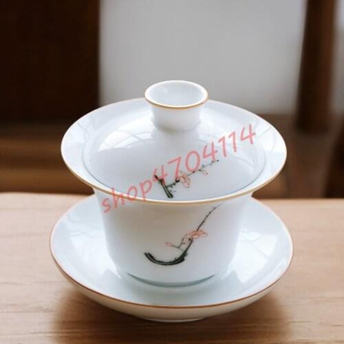 Jingdezhen pure hand-painted plum blossom, ceramics, caps bowls, Chinese tea cups, exquisite crafts tea ceremony supplies