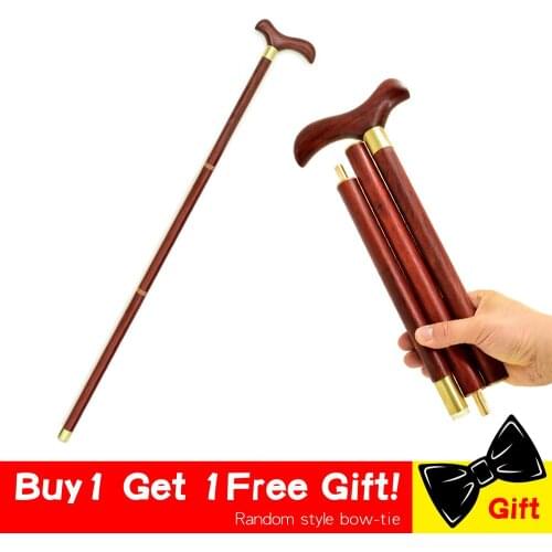 Wood Walking Stick Cane 3-Sections Foldable Wooden T Bird Handle Stick for Man Vintage Gentle Walking Cane Gentleman Stick Canes