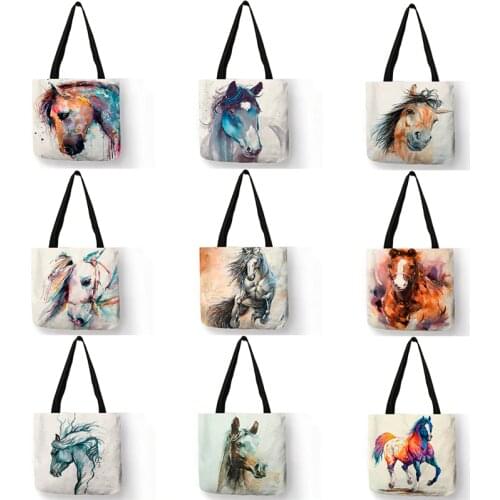 Dropshipping Color Drawing Running Horse Painting Womens Handbag Casual Totes Large Capacity Shopping Shoulder Bags