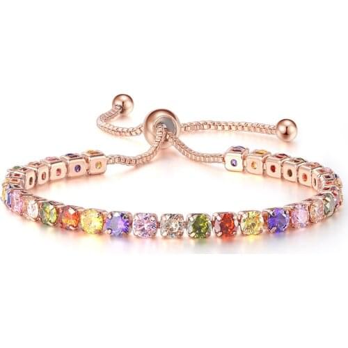 Luxury Adjustable Bracelets For Girls Christmas Gift 4mm Rainbow Zircon Rose Gold Color Womens Bracelet Jewelry H056