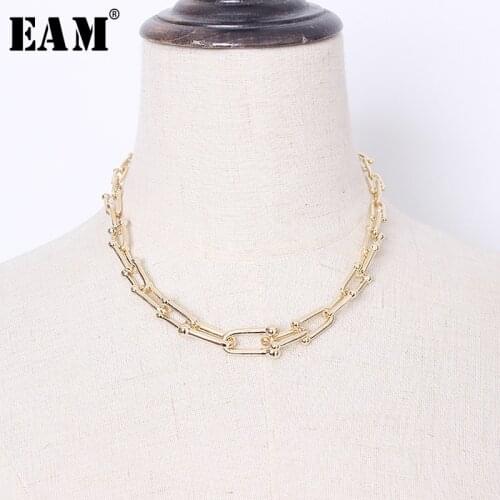 [EAM] Women Metal Split Joint Thick Cool Necklace New Temperament Fashion Tide All-match Spring Autumn 2021 1T39508