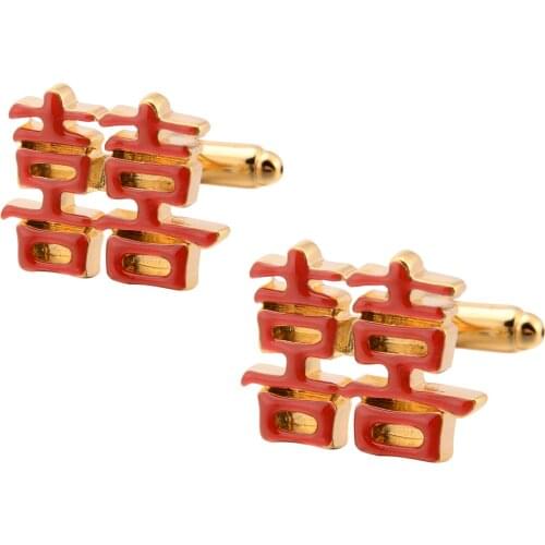 French Wedding Cufflinks High-grade Gifts Mens Groom Banquet Suit Shirt Buttons Classic Hollow Red Double Happiness Cuff Link