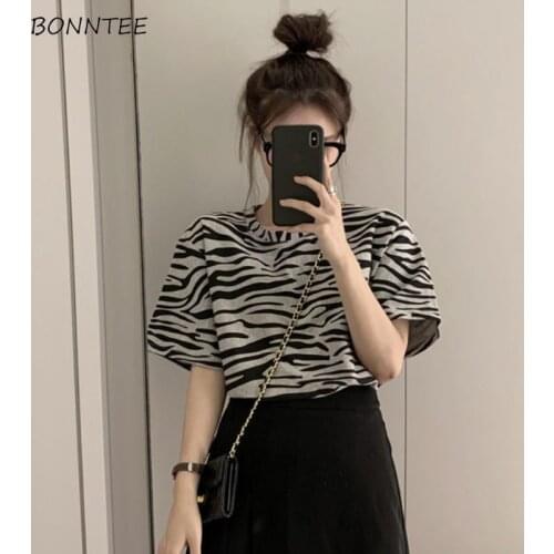 T-shirts Women Zebra-print Loose Summer Cool Streetwear Harajuku College Soft Casual Hot Sale Chic Ladies Design Popular Tops
