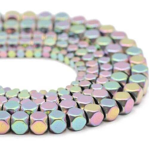Hematite Natural Stone Light Purple Faceted Square Cube Shape 3/4/6MM Charm Spacers Loose Beads For Jewelry Making DIY Bracelets