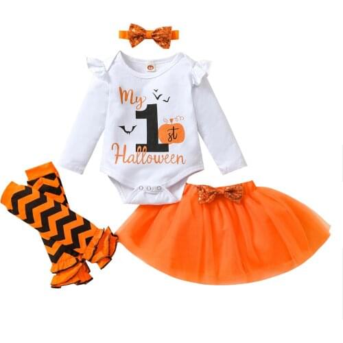 Ma&Baby 0-18M Newborn Infant Baby Girls Halloween Costume Long Sleeve Letter Romper Tutu Skirts Outfits DD40