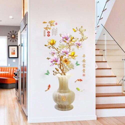 Creative Flowers Vase Wall Stickers Living Room Bedroom Decor 3D Wallpaper Murals Teenager Room Decoration Art Wallstickers