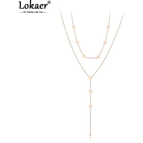 Lokaer Cute/Romantic Titanium Stainless Steel Double Layer Heart Charm Pendant Necklaces For Women Trendy Choker Necklace N21009