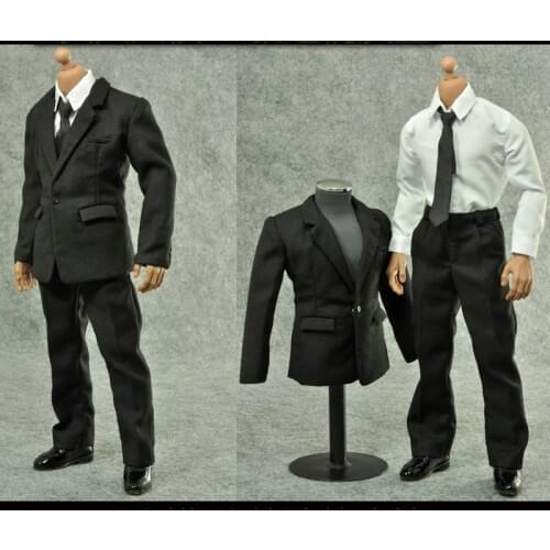 Luckytoy 1/6 Solider Clothing Black Suit Accessories Fit for B001 Narrow Shoulder Male Body L50
