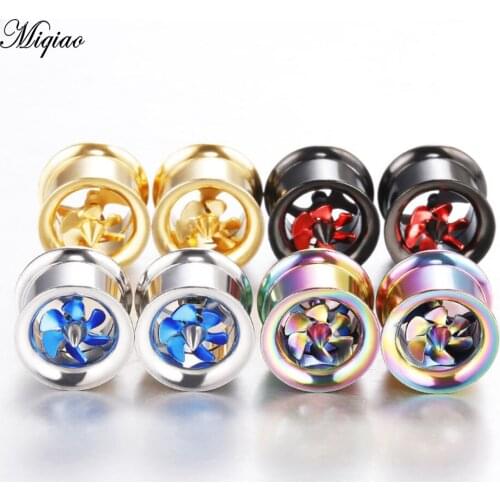 Miqiao 2 Pcs Best Selling Piercing Jewelry Stainless Steel Windmill Turbine Pinna European and American Hip-hop Punk Jewelry