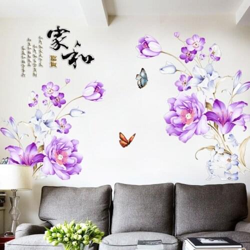 3D Purple Flowers Wall Stickers Sofa TV Backdrop Decor Aesthetic Bedroom Room Living Room Art Mural Wallpaper