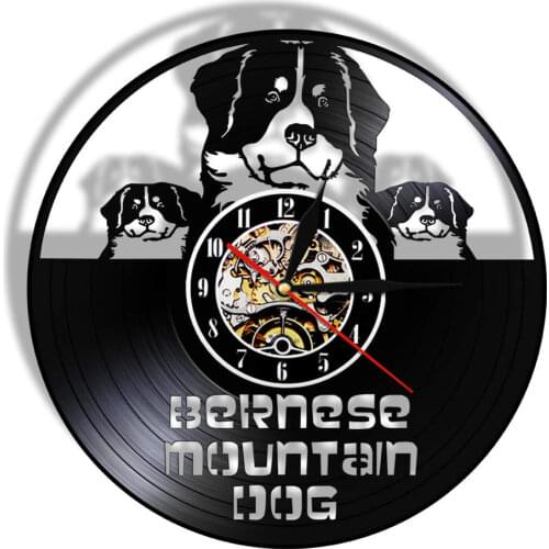 Berner Sennenhund Dog Vintage Vinyl Record Wall Clock Greater Bernese Mountain Dog Wall Decoration Led Night Light Wall Watch