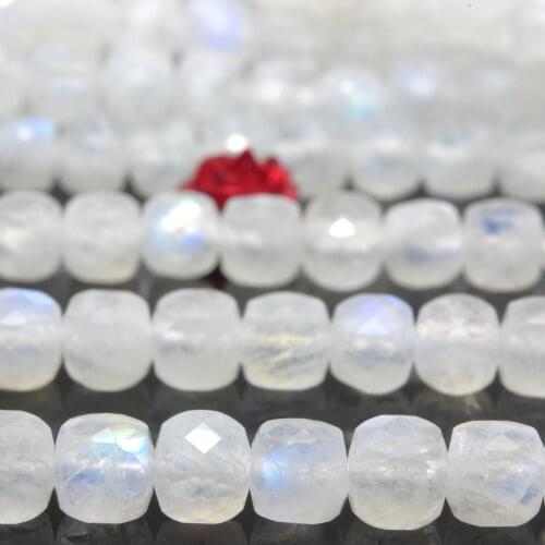 Natural Rainbow Moonstone Faceted Cube Loose Beads Wholesale Gemstone Semi Precious Stone Bracelet Necklace Diy Jewelry Making