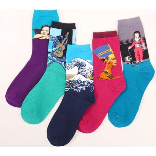 YZ-S-ZZ-0121 Abstract art painting van Gogh Mona Lisa starry sky socks middle socks for men and women For 2021