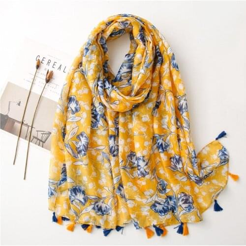 2021 New Flower Print Tassel Scarf Shawls Long Soft Scarves Hijab Wrap