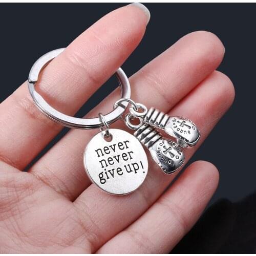 New Boxing Gloves Keychain Letter Never Give Up Key Chain for Women Men Bodybuilder Jewelry Accessories