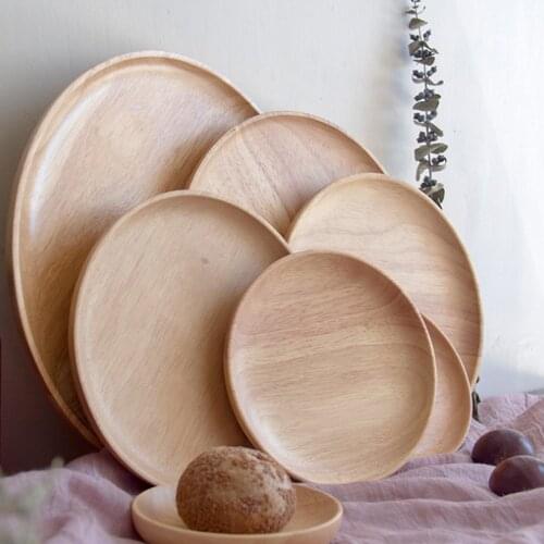 Dinner Plate Chinese Style Beech Wooden Round Dishes Tableware Sets Home Decor Crafts Kitchen Supplies for Fruit Walnut Snack
