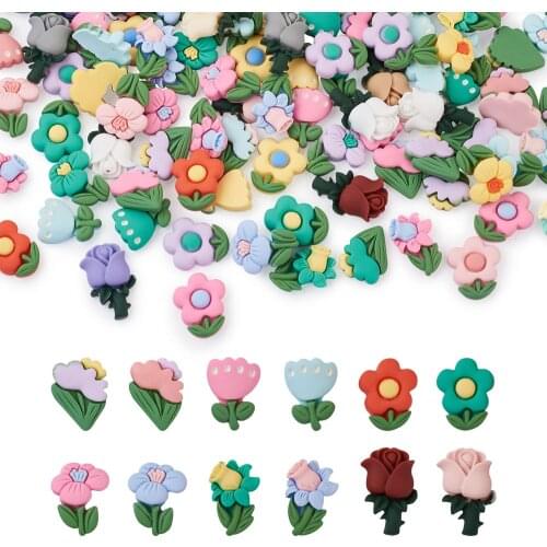 Pandahall Flowers Resin Cabochon Colorful Kawaii Flower Flatback Cabochons for Jewelry Craft DIY Hairpin Phone Case Decor 120pcs
