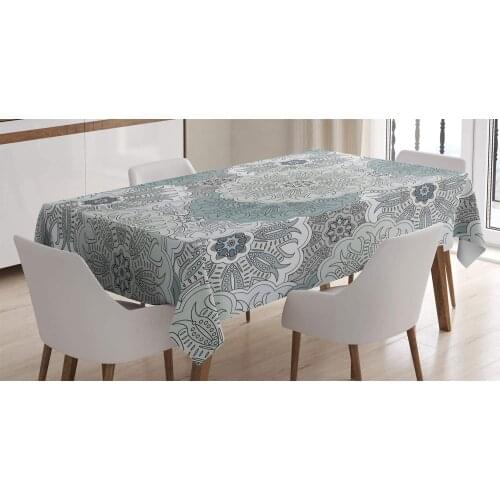 Tile Art Mandala Touch Eastern Style Motif, Dining Room Kitchen Rectangular Table Cover