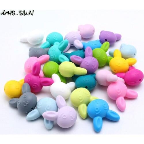 MHS.SUN Food grade teething teether for baby pacifier chain BPA free silicone beads rabbit shaped nursing chewing beads 15pcs