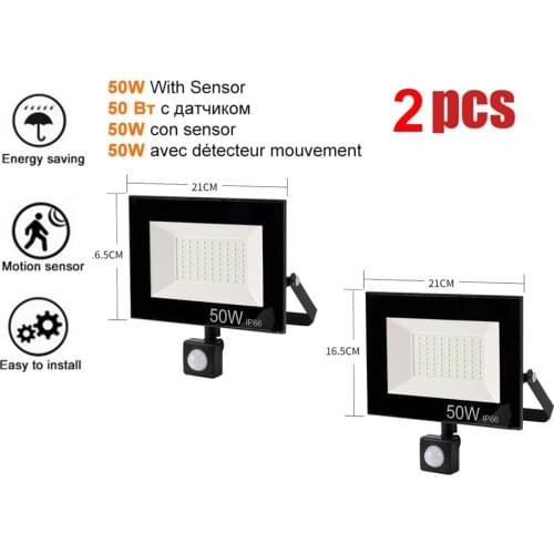 2 pcs 220V 10-100W LED FloodLight Spotlight Exterior Street wall reflector LED Light led PIR Motion Sensor Lamps Garden Energy L