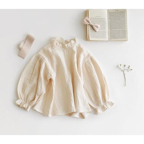 Girls' Cotton And Linen Shirts Spring And Autumn New Childrens Korean Brief Casual Bottoming Shirt Blouse WT031