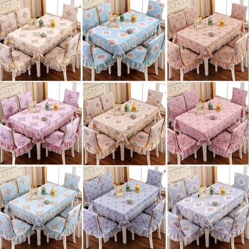 1PCS tablecloth 6PCS chair cover bundle sale High quality non-slip dining table cloth round rectangular table cover cushion