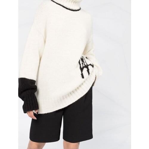 Style 10.29 Autumn Winter Fashion High Street Turtleneck Letter Print Loose Casual Warm Alpaca Pullover Sweater Women