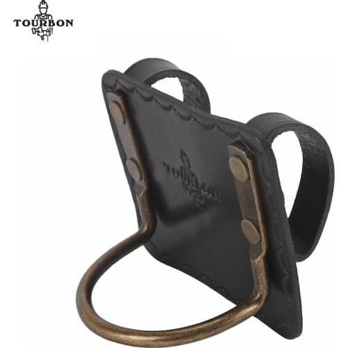 Tourbon Black Genuine Leather Heavy Duty Steel Loop Axe Hatchet High Mount Hammer Holder Slot Tool Loop Holster for Belt