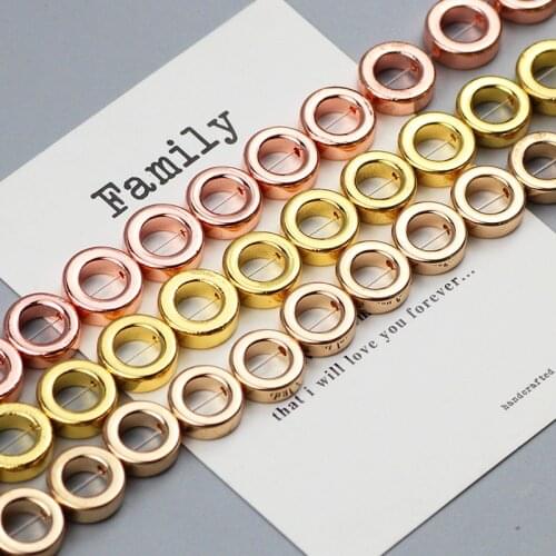 WLYeeS Natural Stone Round Gold Silvers Hematite bead 12mm Hollow circle Space Loose beads for Jewelty Making Bracelet DIY 15