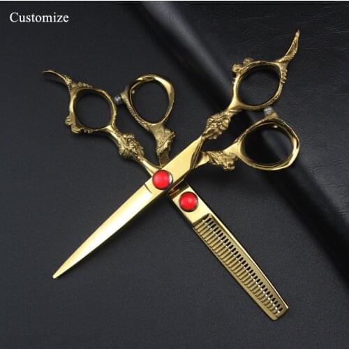 Customize logo japan steel 6 '' gold dragon hair salon scissors hair cutting barber haircut Thinning shears hairdresser scissors