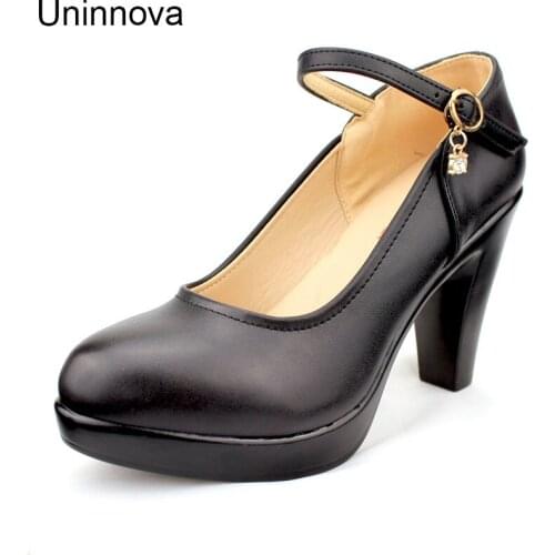 Womens Platform Super High Heels Low cut uppers Ankle Wrap Round Toe Chinese Cheongsam Black White Pumps Uninnova WP132