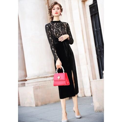 ZUOMAN Women Autumn & Winter Elegant Velvet Dress Festa Female Event Party Robe High Quality Lace Designer Vintage Vestidos