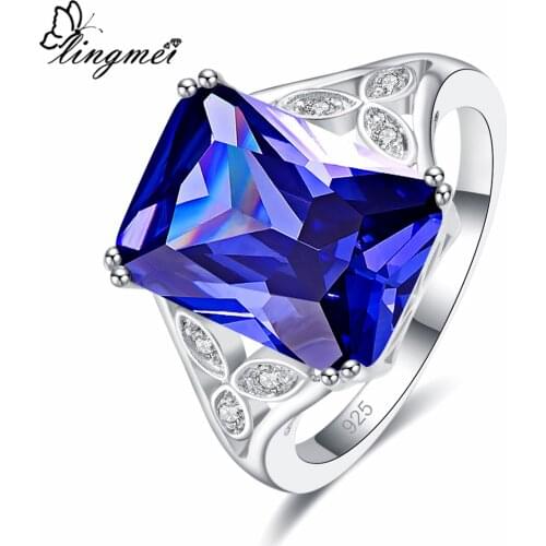 Lingmei ExquisiteSilver Colorwedding Ring Blue & Green Cubic Zircon Jewelry Women Men Fashion Best Gifts Size 6 7 8 9