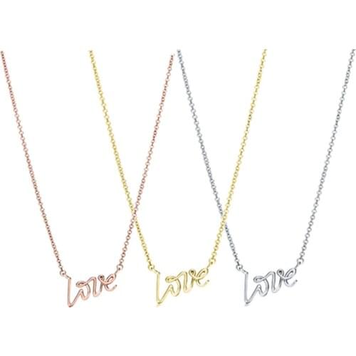Womens 925 Sterling Silver Necklace Classic LOVE Text Pendant Necklace Quality Valentines Day Jewelry Gift For Girlfriend