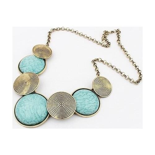 Jewelry 3 Colors Gems Vintage Statement Necklace Metal Round Necklaces & Pendants Woman 2017 New