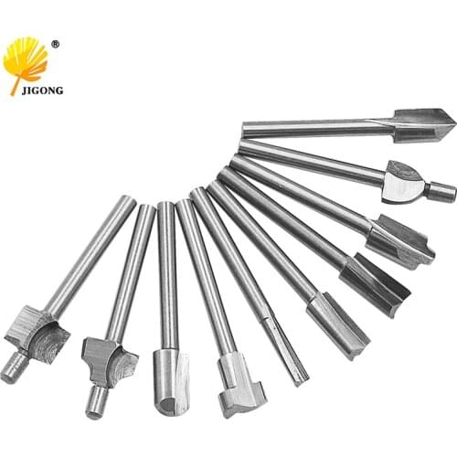 10pcs 1/8" 3mm Shank Mini HSS Router Bits Fits Dremel Foredom Rotary Tool Set Woodworking Knife Edge Repair Carpenter Drill Bit