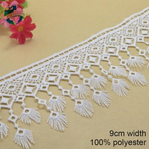 10yards 9cm white polyester embroidery lace french lace ribbon fabric guipure diy trims warp knitting sewing Accessories#3746