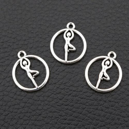 30pcs Silver Plated Indian Yoga Pendant DIY Charm Sports Necklace Earrings Jewelry Crafts Metal Accessories 19*16mm A339